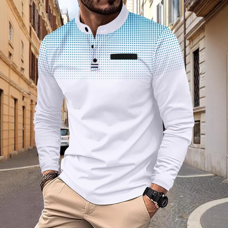 Men's Casual Polka Dot Print Stand Collar Long Sleeve T-shirt 9261144015032
