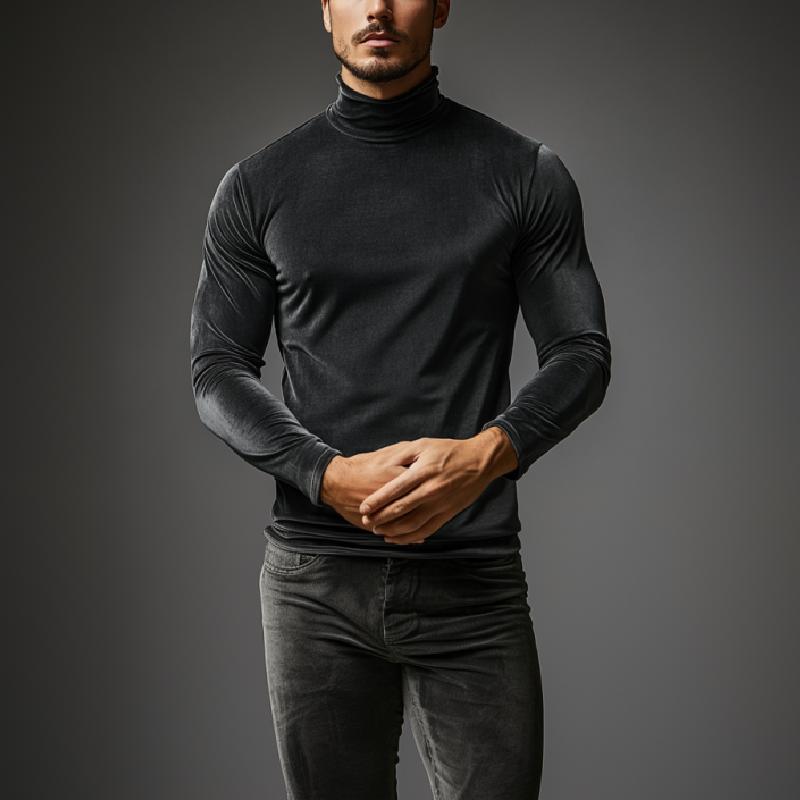 Men's Casual Turtleneck Slim Fit Velvet Long Sleeve T-Shirt 9271925571768