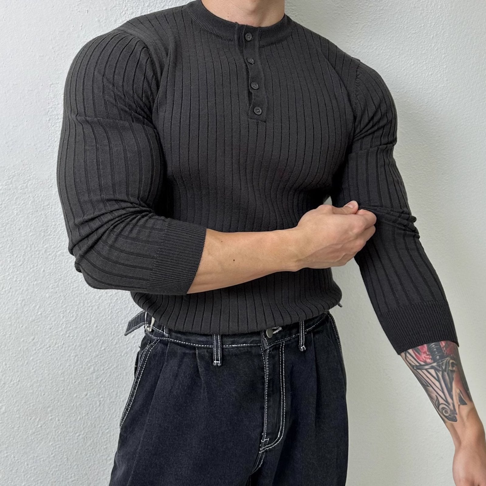 Men's Vintage Casual Solid Henley Sweater 9262180368568