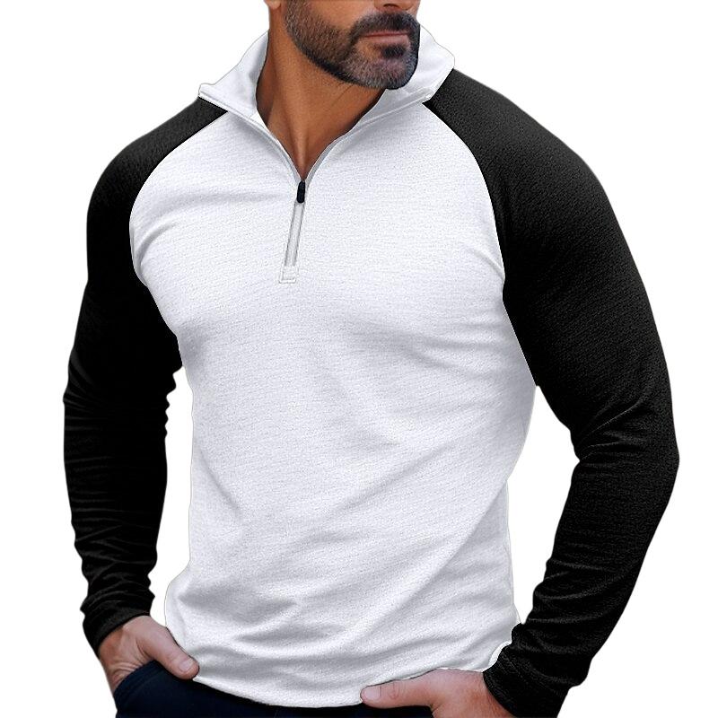 Men's Casual Half-Zip High-Neck Color Matching Raglan Sleeves T-Shirt 9268189135032