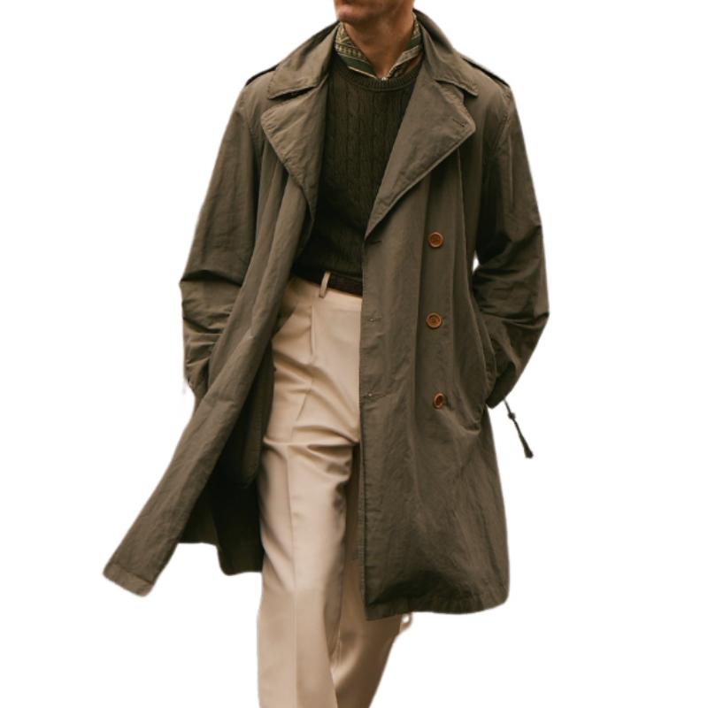 Men's Casual Fashionable Double-breasted Knee-length Trench Coat 9887361564856