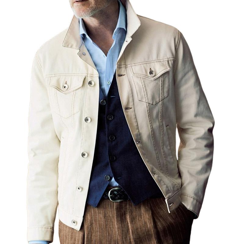 Men's Vintage White Denim Button Jacket 9878728900792