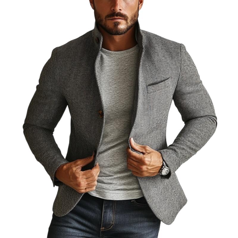 Men's Vintage Herringbone Single Breasted Lapel Blazer 9885321363640
