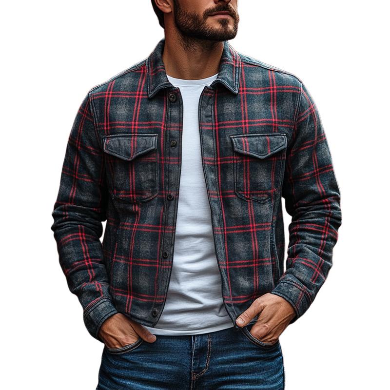 Men's Vintage Checked Lapel Chest Pocket Single Breasted Jacket 9884640739512