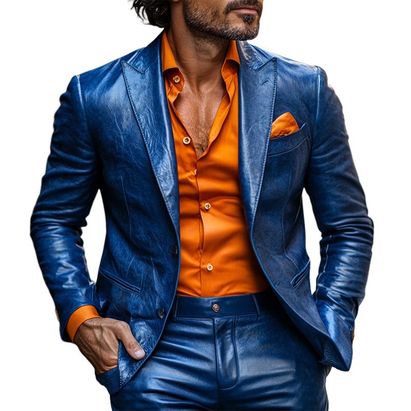 Men's Classic Casual Slim Fit Textured Leather Blazer 9882787250360