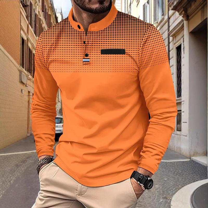 Men's Casual Polka Dot Print Stand Collar Long Sleeve T-shirt 9261144015032