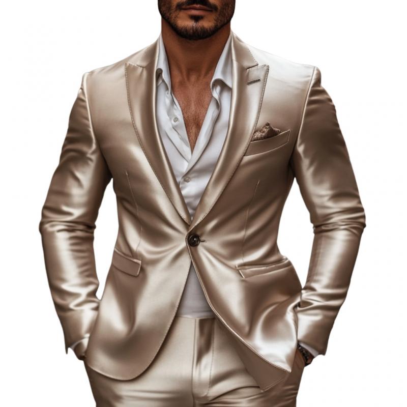 Men's Elegant Satin Peak Lapel Single-breasted Slim-fit Blazer 9877214658744