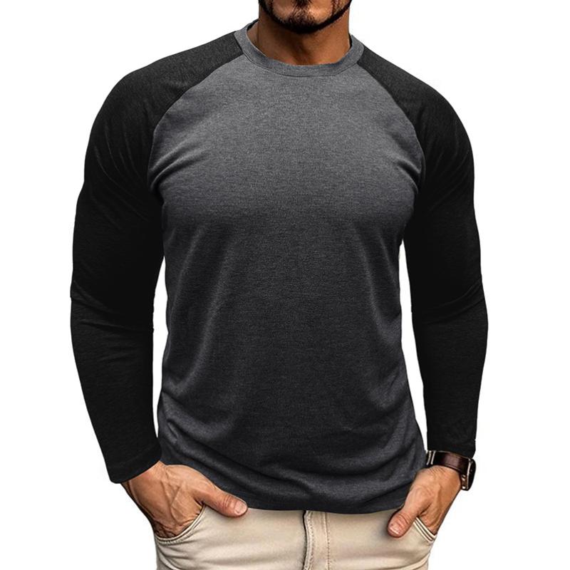 Men's Casual Round Neck Colorblocked Raglan Long Sleeve Slim Fit T-shirt 9261144244408