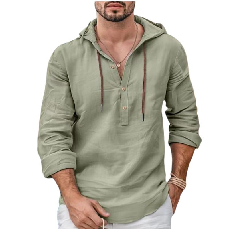 Men's Casual Cotton Blended Pullover Hooded Long Sleeve Shirt 9261820543160