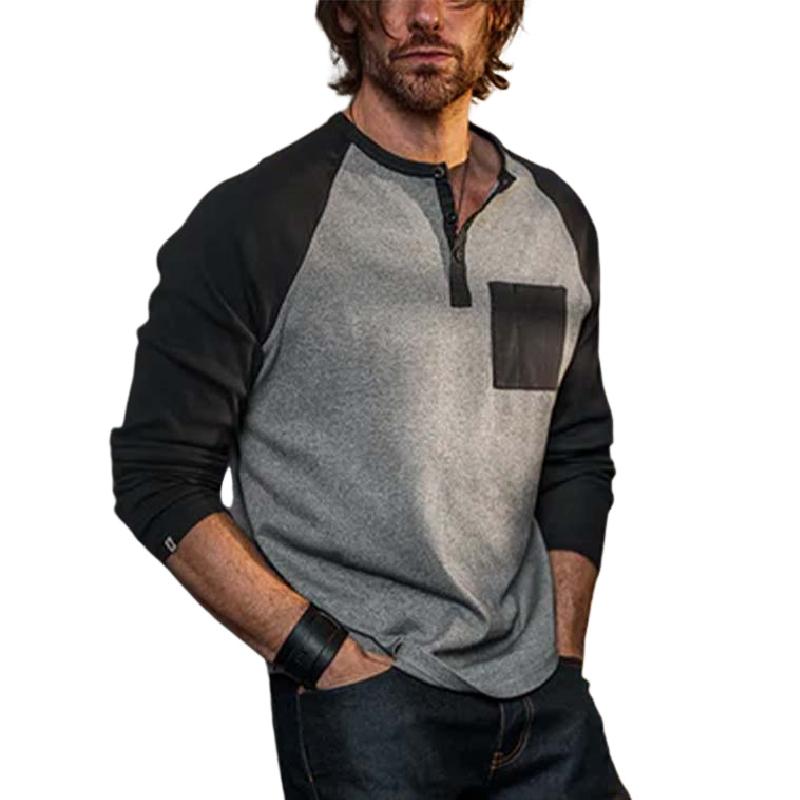 Men's Classic Casual Patchwork Pocket Long SleeveT-Shirt 9273157746872