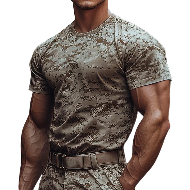 Men's Retro Casual Camouflage Round Neck Short Sleeve T-Shirt 9886820040888