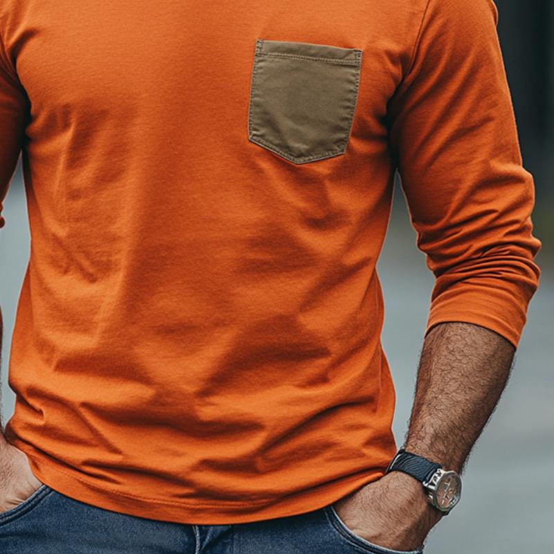 Men's Classic Casual V-Neck Cotton Long Sleeve T-Shirt 9882786693304