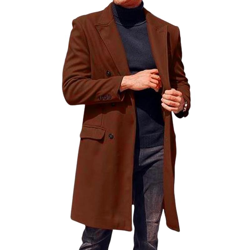 Men's Solid Color Double-breasted Mid-length Coat 9261104398520