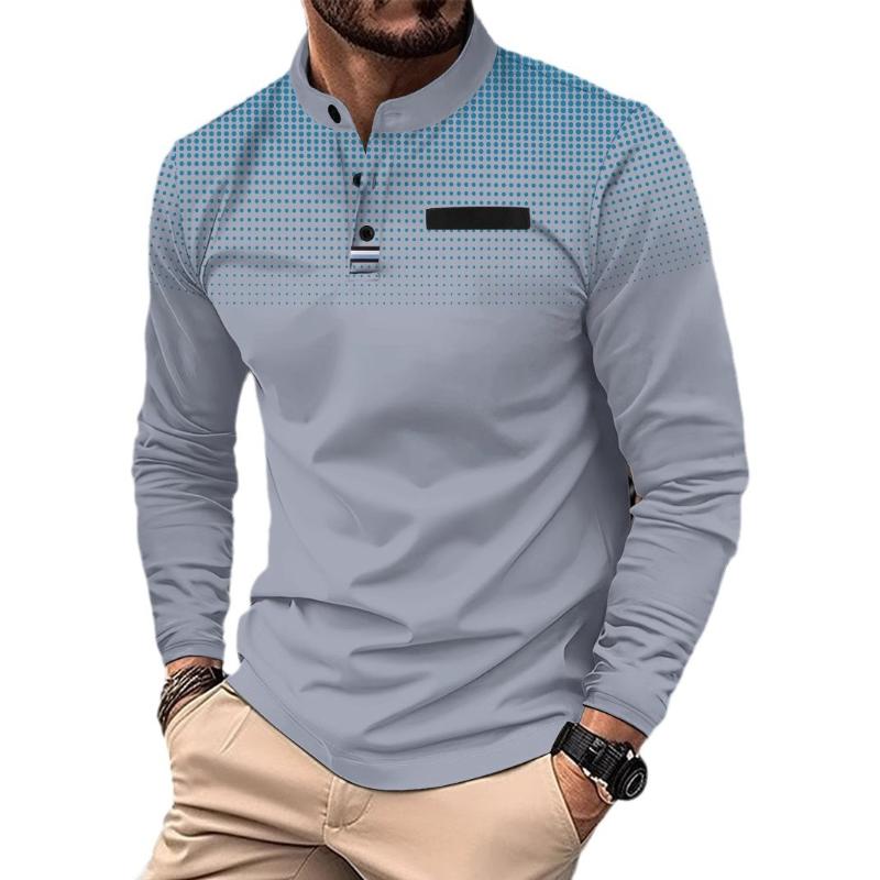 Men's Casual Polka Dot Print Stand Collar Long Sleeve T-shirt 9261144015032