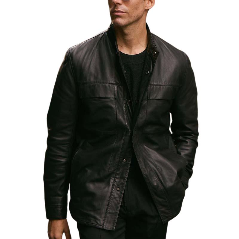 Men's Classic Vintage Stand Collar Slim Fit Leather Jacket 9271923605688