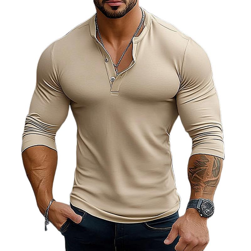 Men's Casual Cotton Henley Collar Slim Fit Long Sleeve T-Shirt 9260832850104
