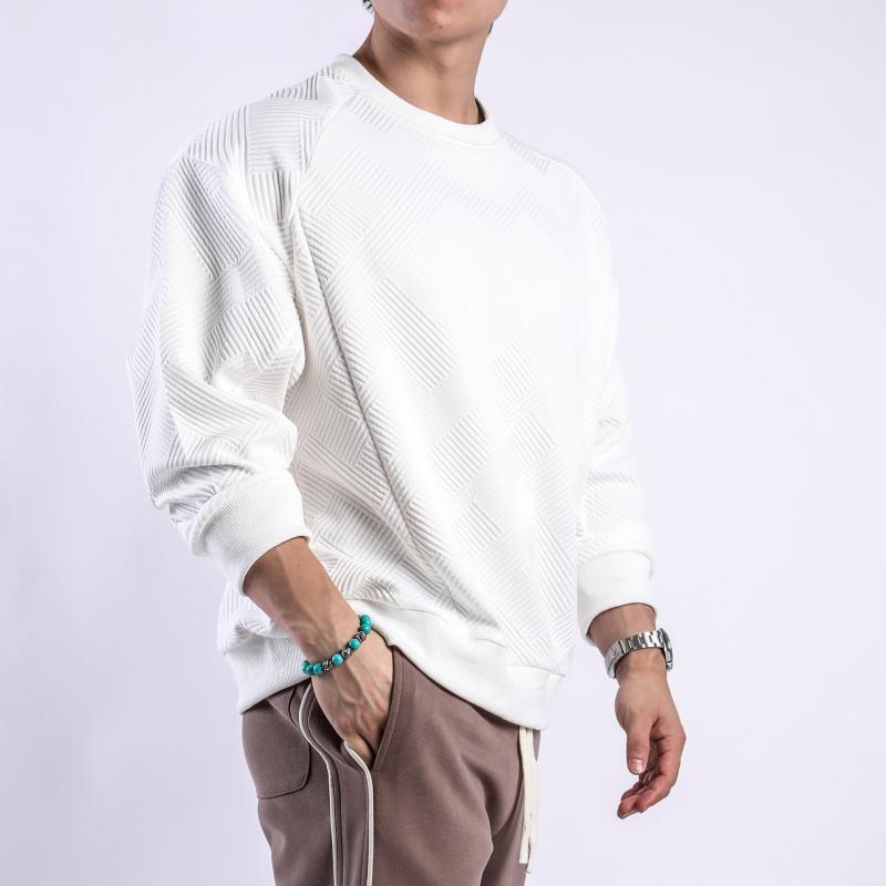 Men's Solid Color Textured Round Neck Long Sleeve T-shirt 9261143228600