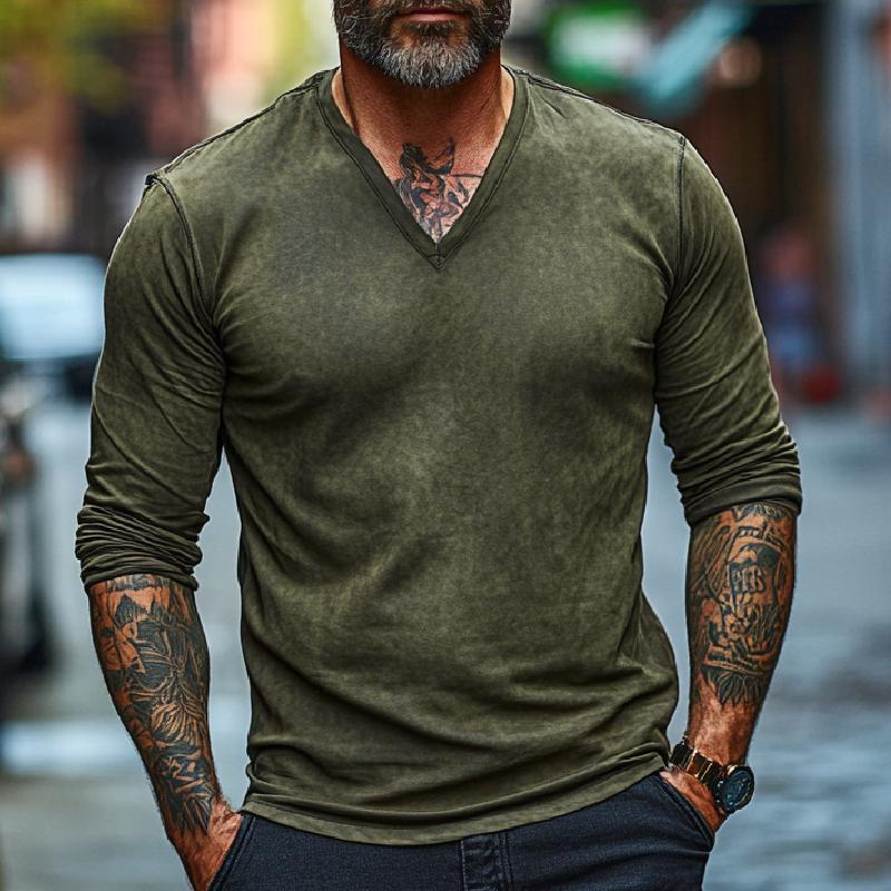 Men's Classic All-match V-neck Long-sleeved T-shirt 9273156534456