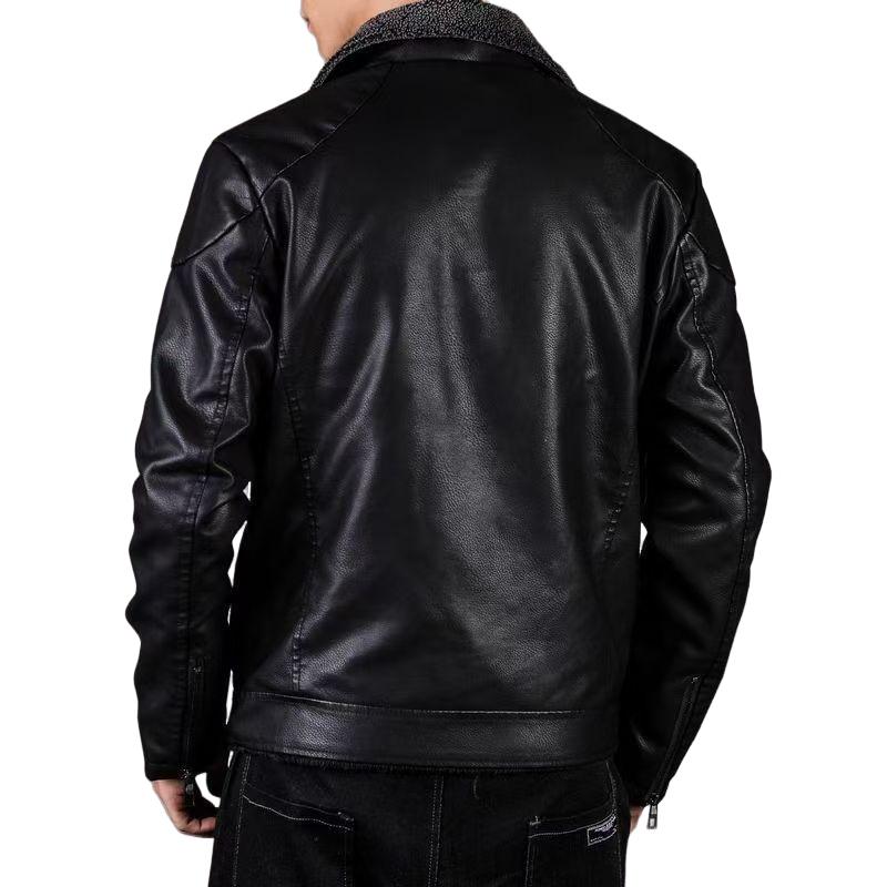 Men's Vintage Leather Fleeve Warm Zipper Slanted Placket Blazer 9268189855928