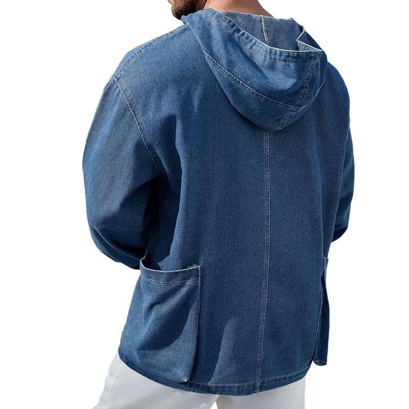 Men's Casual Denim Long Sleeve Hoodie 9883358134456