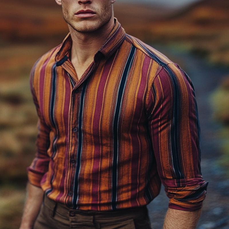 Men's Casual Striped Long Sleeve Shirt 9260833079480