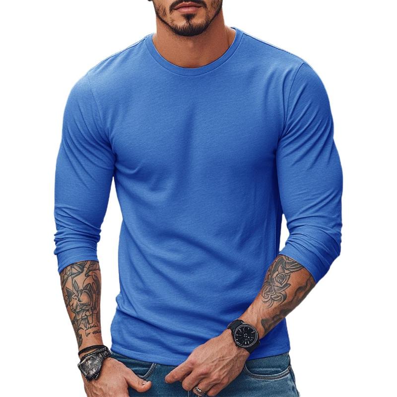 Men's Casual Cotton Blended Round Neck Slim Fit Long Sleeve T-Shirt 9261128384696