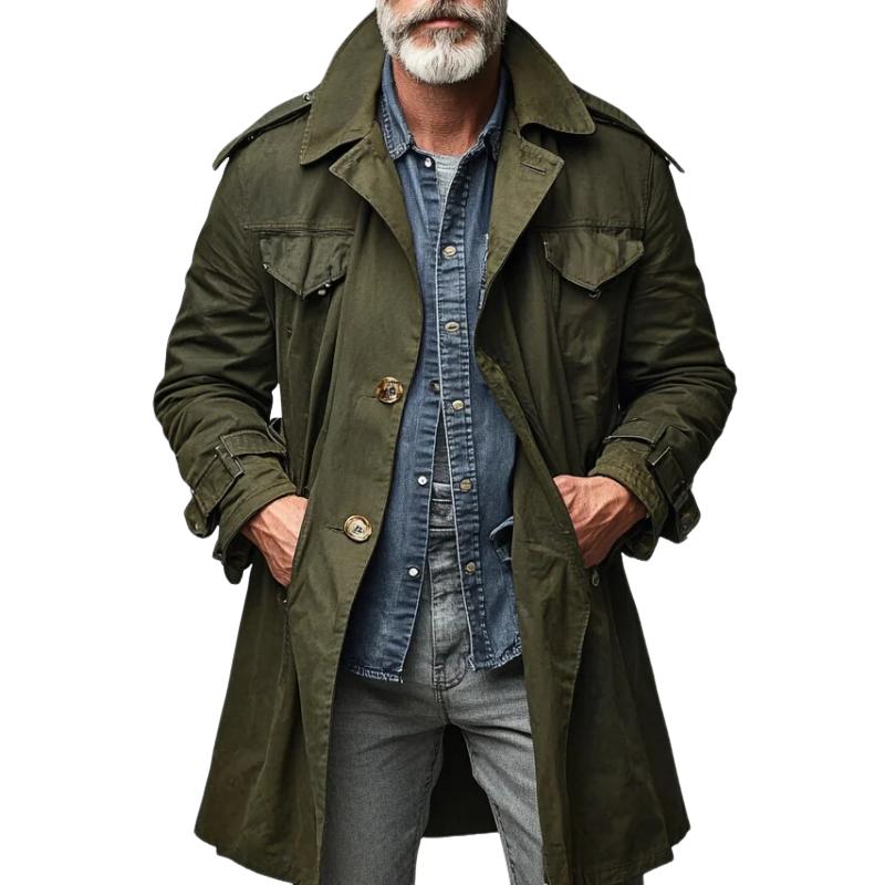 Men's Vintage Lapel Single Breasted Cargo Trench Coat 9261102465208