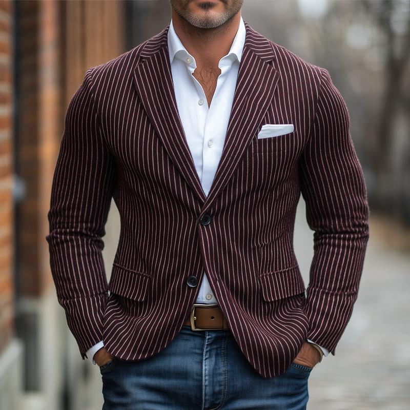 Men's Vintage Striped Notch Lapel Two Buttons Casual Blazer 9274151927992