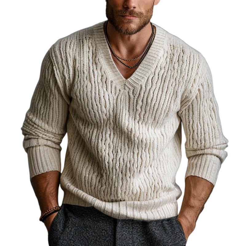 Men's Casual V-neck Pullover Knitted Sweater 9262183841976