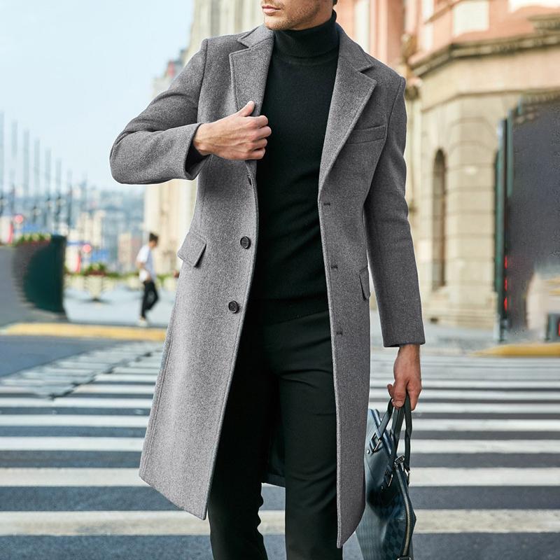 Men's Notch Lapel Plain Slim Fit Mid-Length Coat 9261101318328