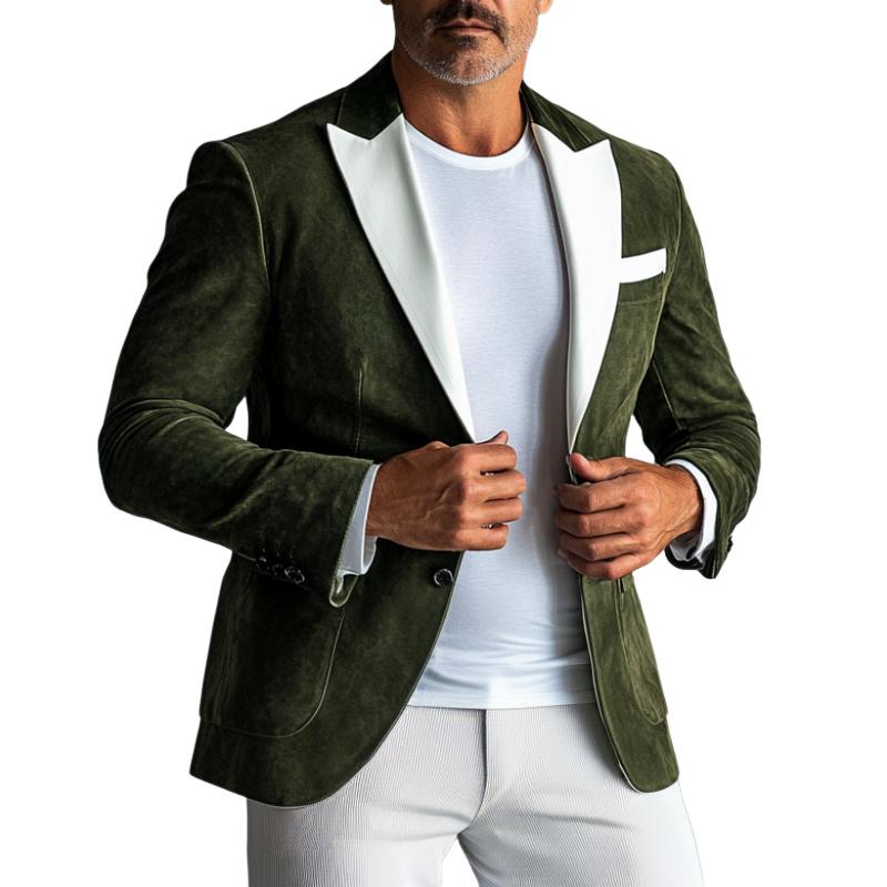 Men's Fashion Suede Colorblock Peak Collar Single Breasted Blazer 9886817255608