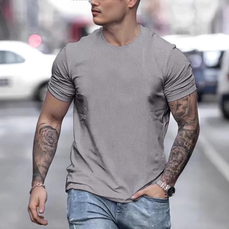 Men's Round Neck Solid Color Casual Short-sleeved T-shirt 9261141164216