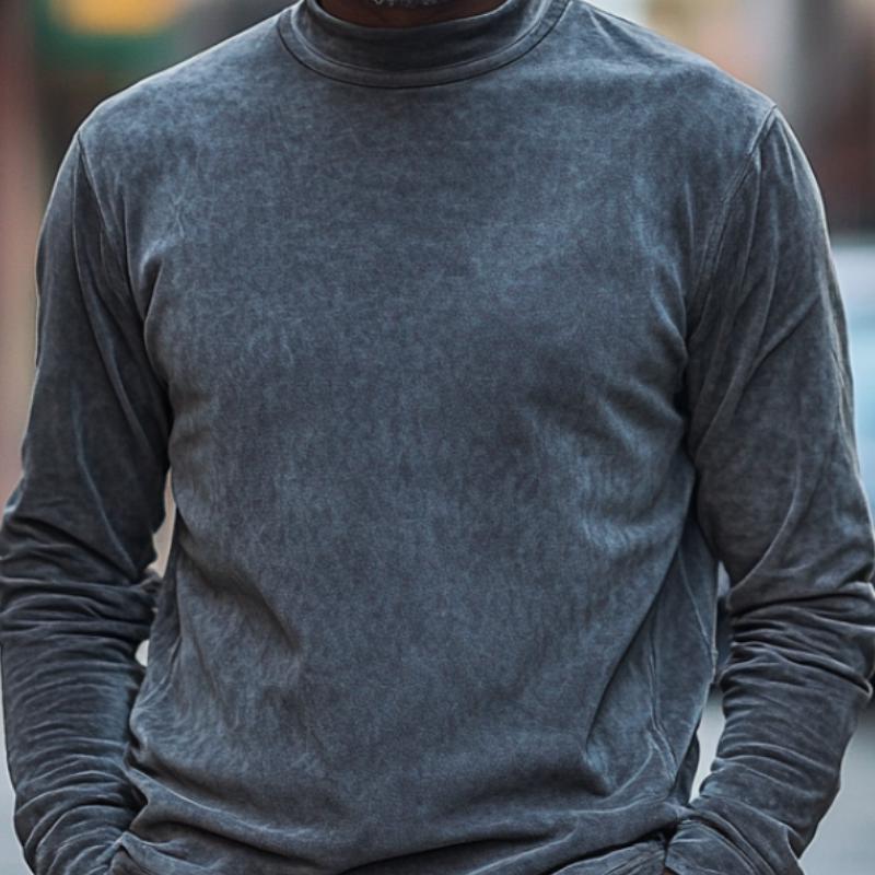 Men's Turtleneck Suede Long Sleeve T-Shirt 9877645033656