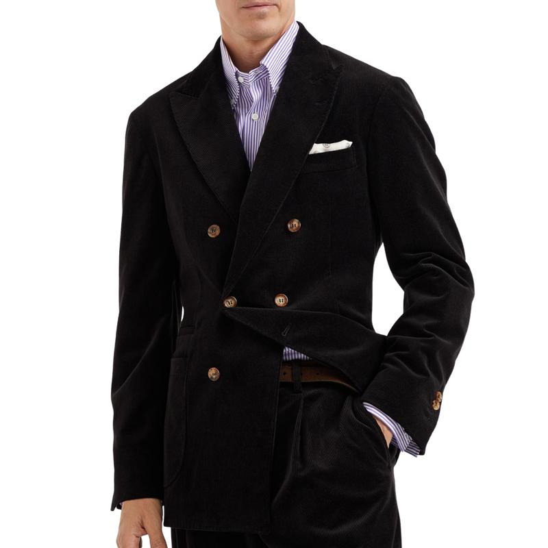 Men's Fitted Classic Corduroy Double-breasted Blazer 9882785022136