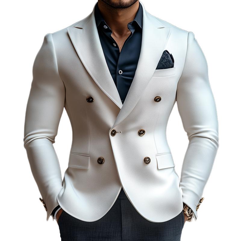 Men's Fashion Solid Color Peak Lapel Double Breasted Casual Blazer 9274151895224