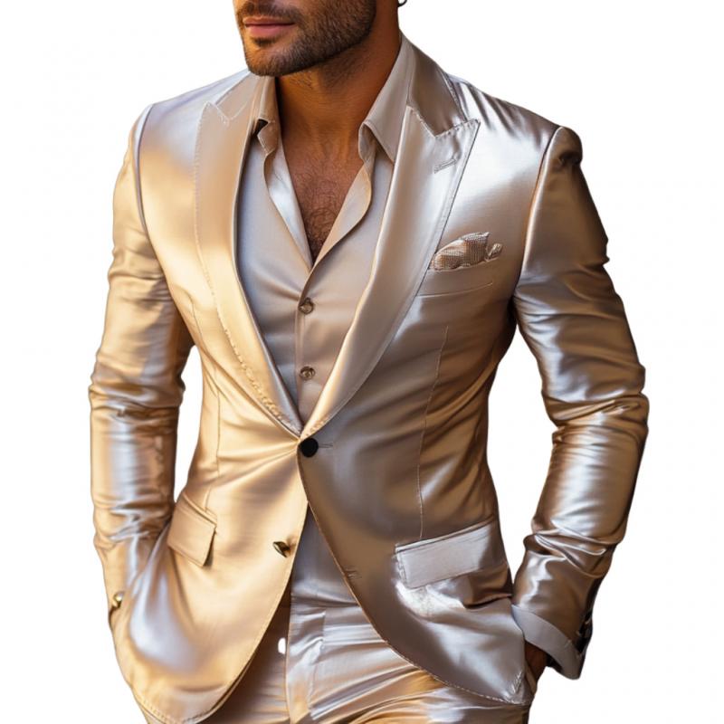 Men's Elegant Satin Peak Lapel Single-breasted Slim-fit Blazer 9877214724280