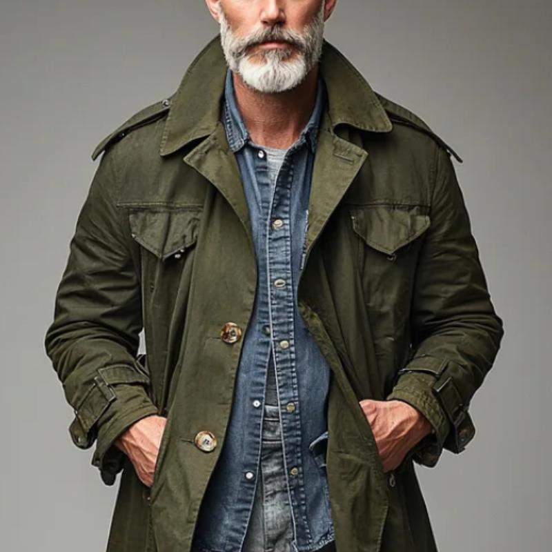 Men's Vintage Lapel Single Breasted Cargo Trench Coat 9261102465208