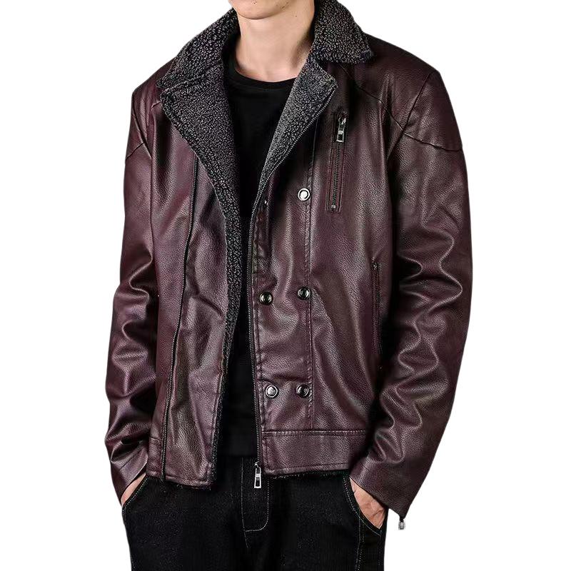 Men's Vintage Leather Fleeve Warm Zipper Slanted Placket Blazer 9268189855928