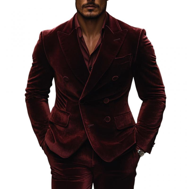 Men's Vintage Velvet Peak Lapel Double Breasted Slim Fit Blazer 9873519050936