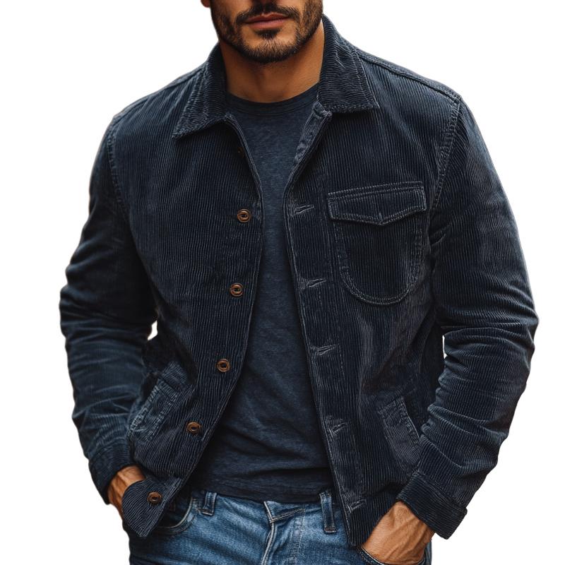 Men's Casual Corduroy Lapel Thin Overshirt Jacket 9267508379832
