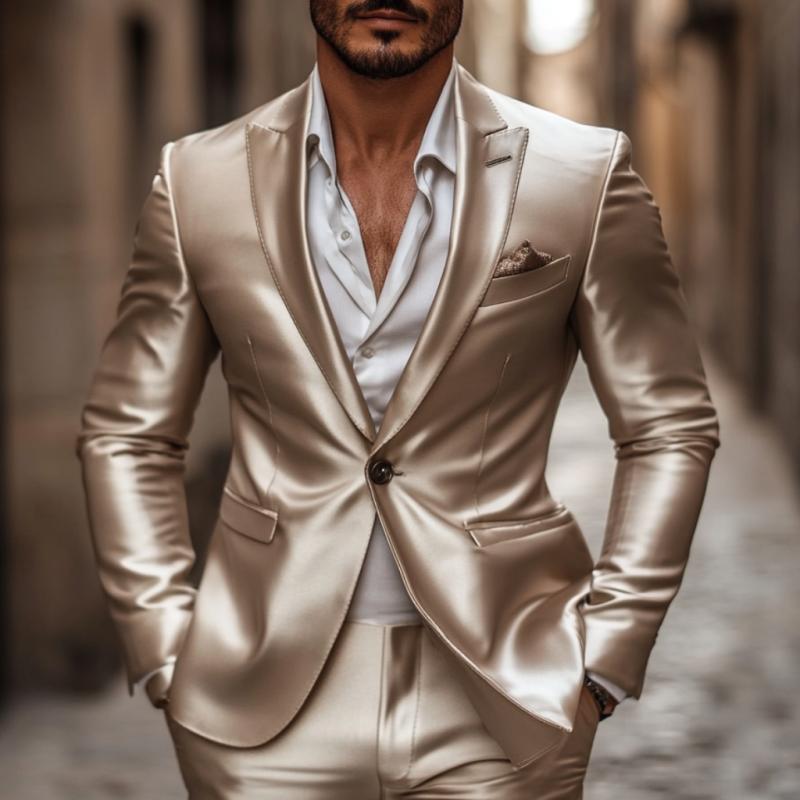 Men's Elegant Satin Peak Lapel Single-breasted Slim-fit Blazer 9877214658744