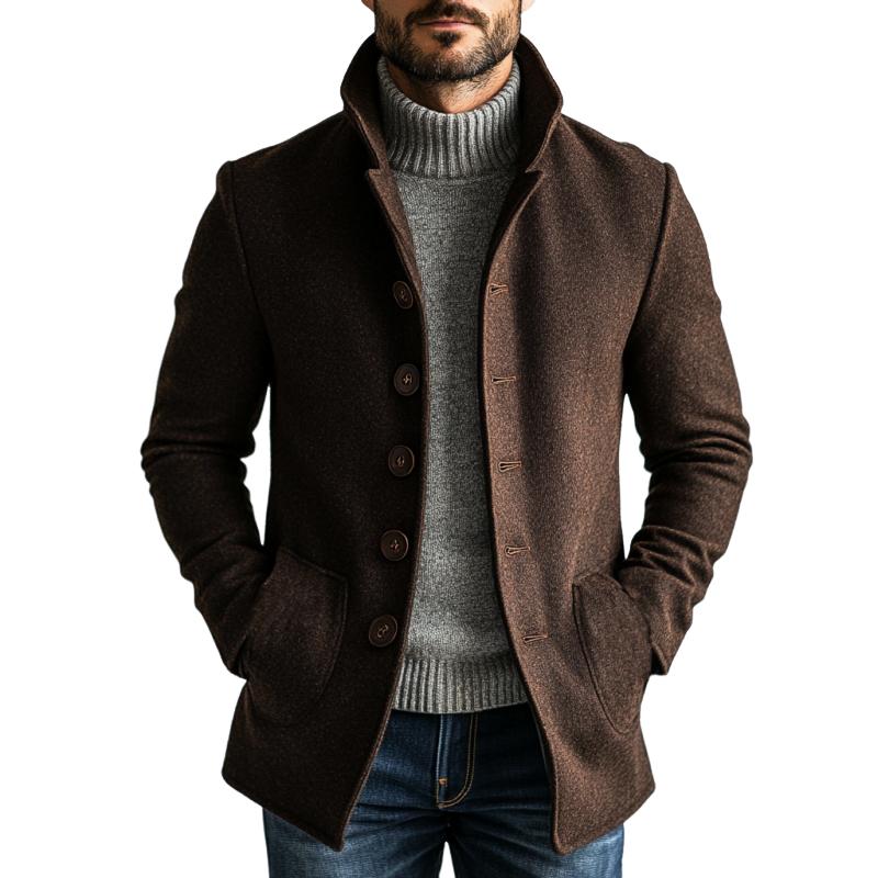 Men's Retro Solid Woolen Single-Breasted Mid-Length Coat 9266615156920