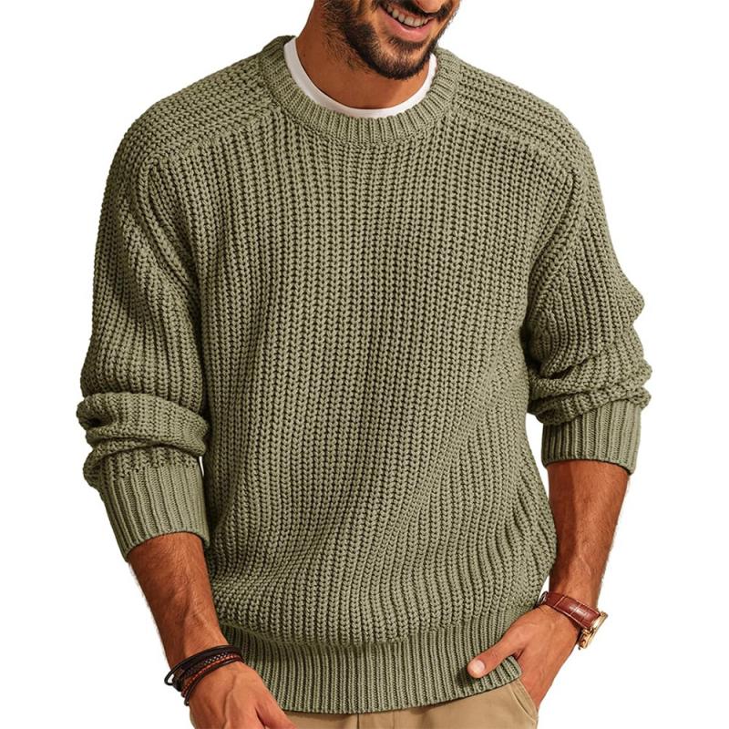Men's Casual Solid Color Round Neck Loose Knitted Sweater 9262179844280