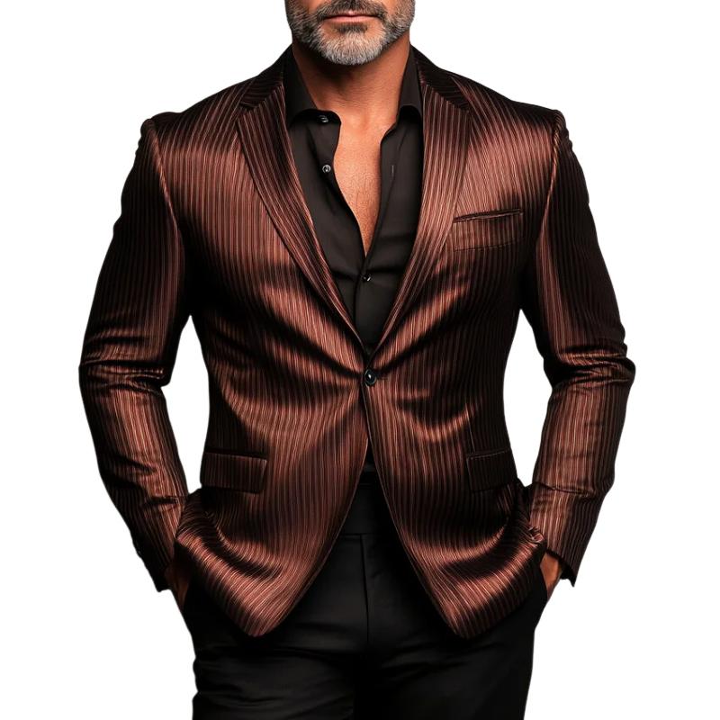 Men's Stylish Striped Satin Single Button Blazer 9885321789624