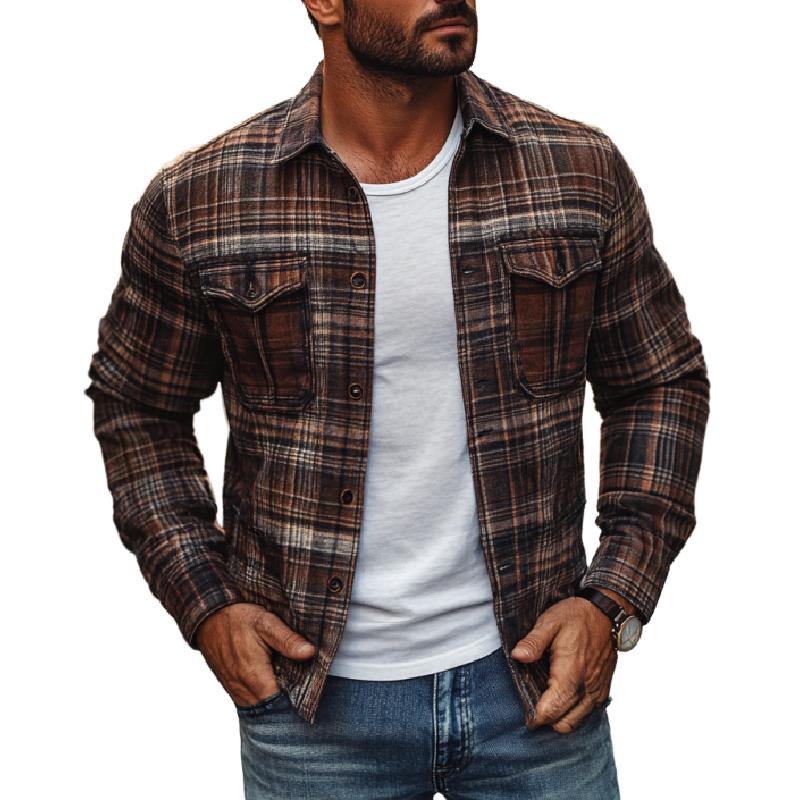 Men's Casual Plaid Print Lapel Loose Shirt Jacket 9267506806968