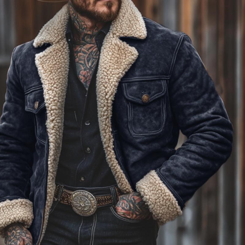 Men's Vintage Suede Lambswool Lining Warm Jacket 9261084836024