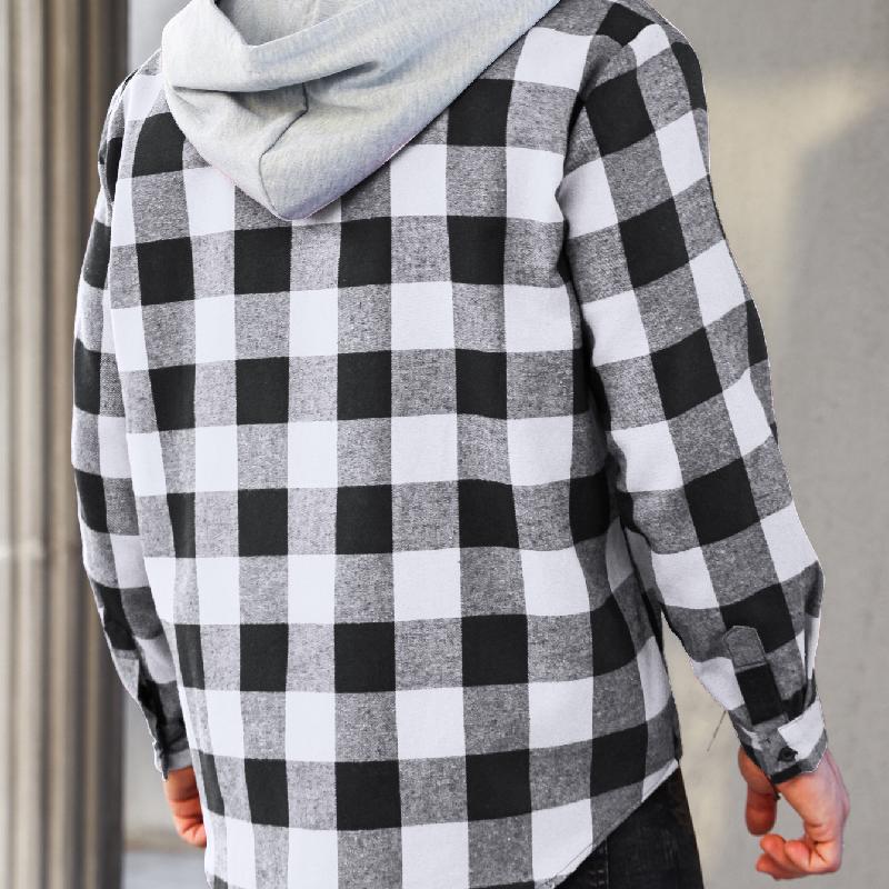 Men's Casual Plaid Long Sleeve Hoodie Jacket 9271921246392