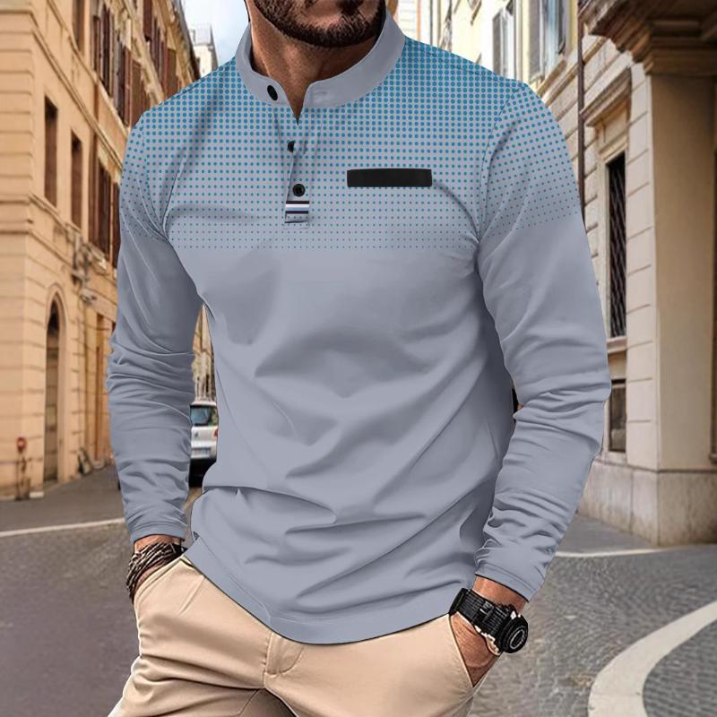 Men's Casual Polka Dot Print Stand Collar Long Sleeve T-shirt 9261144015032