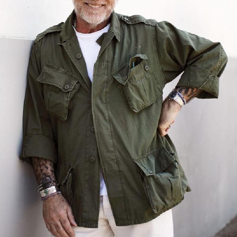 Men's Casual Canvas Multi-Pocket Lapel Jacket 9266614665400