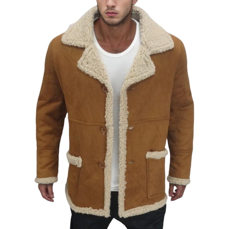 Men's Solid Color Shearling Coat 9261104136376